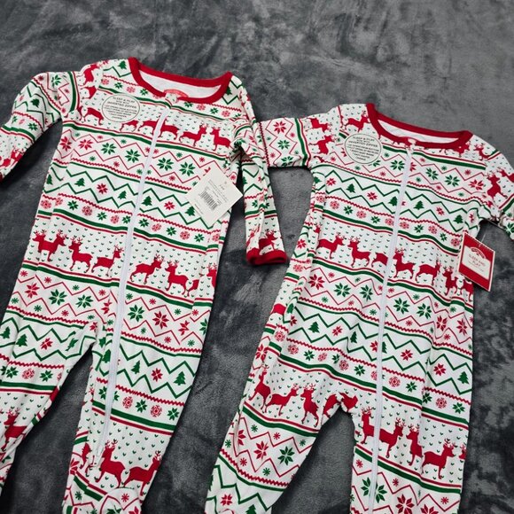 Holiday Time Baby Pajama Set 3-6M Reindeer Footed Sleeper Christmas NWT - Picture 2 of 8